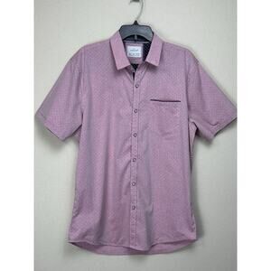 Craft & Flow Button Up Shirt Men's XL Large Pink Print Blue Accents Short Sleeve